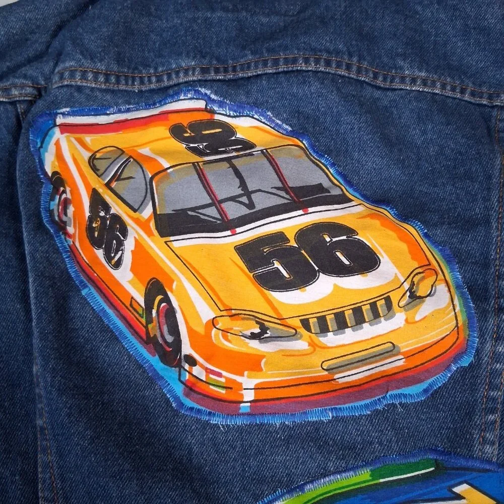 Reworked NASCAR Jean Jacket Size 40 Race Car Auto Racing Upcycled Denim - Picture 11 of 16